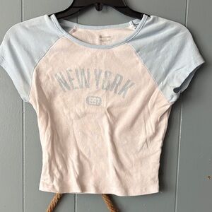 Vintage New York Light Blue and White Graphic Tee